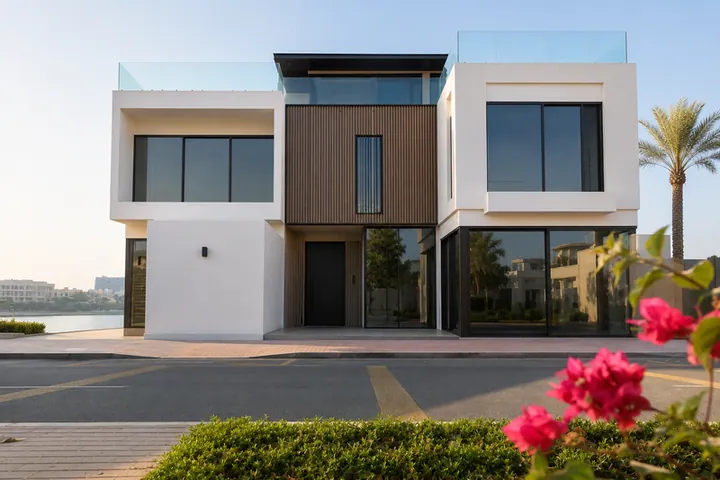 Al Wasl villa exterior with timber-slat cladding