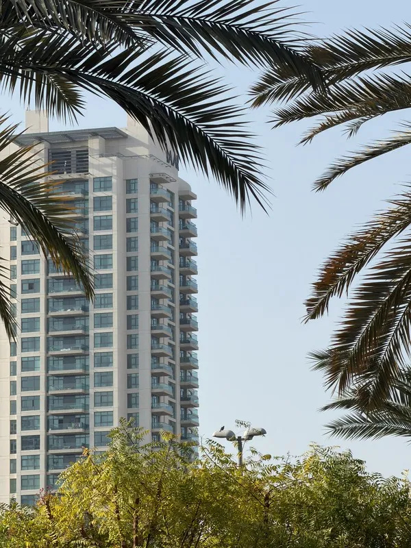Golf Tower 2 in The Greens framed by palms