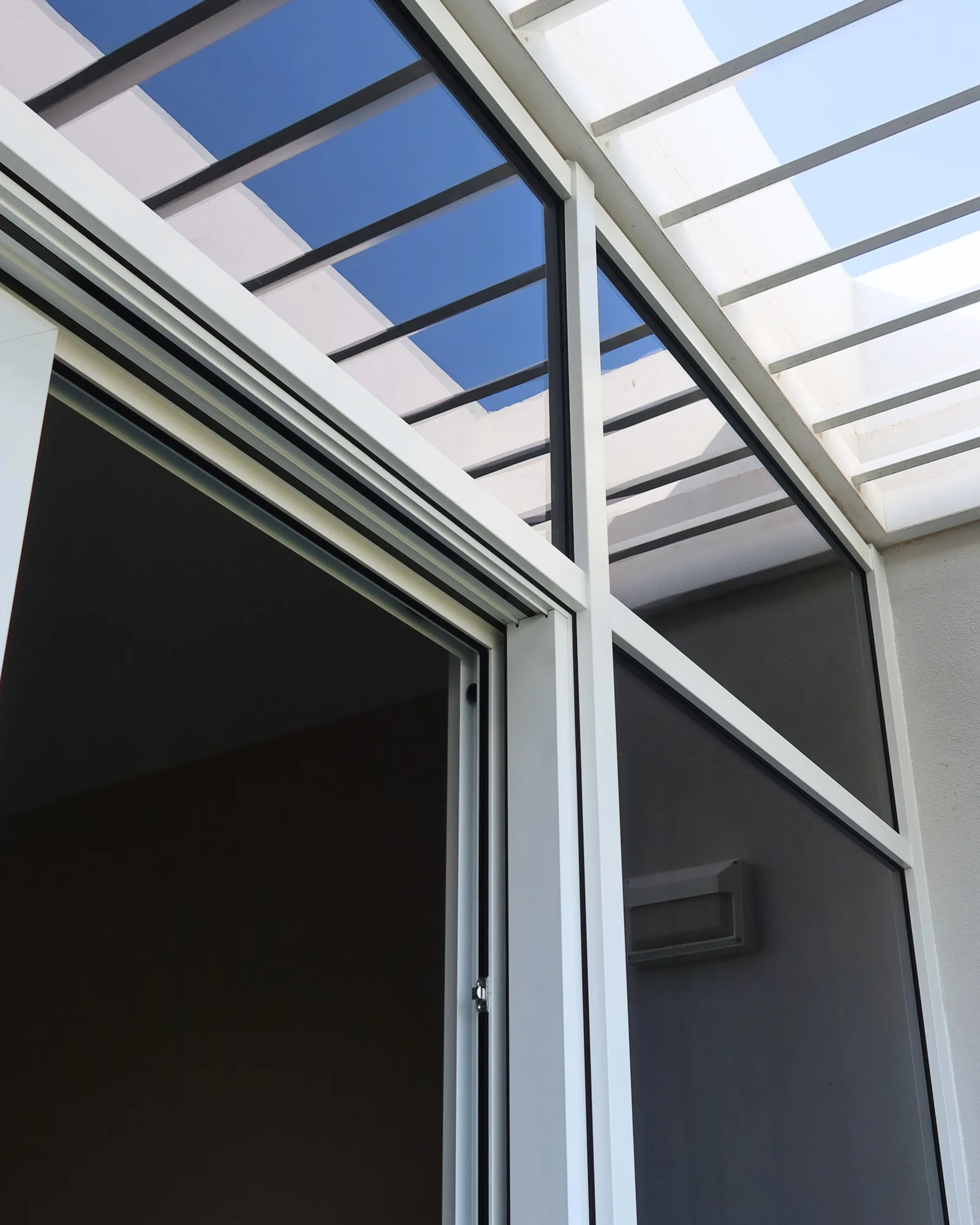 Glazed pergola roof over the terrace door, Sidra villa, Dubai Hills Estate