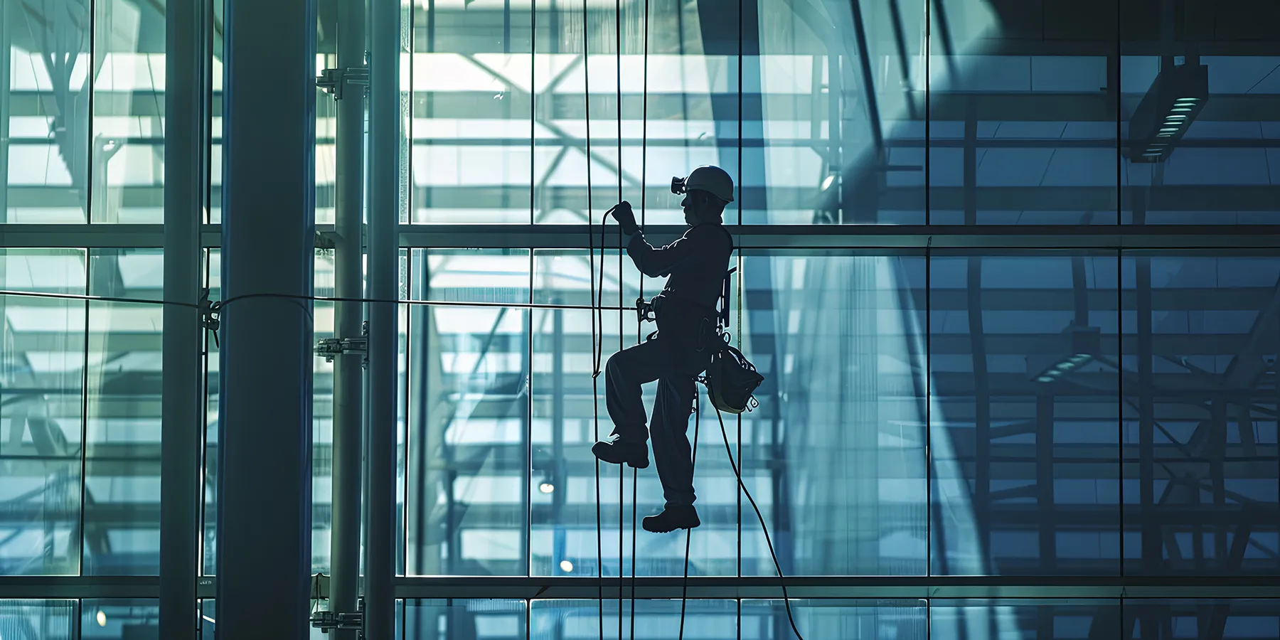 High rope access technicians performing façade maintenance on a Dubai high-rise